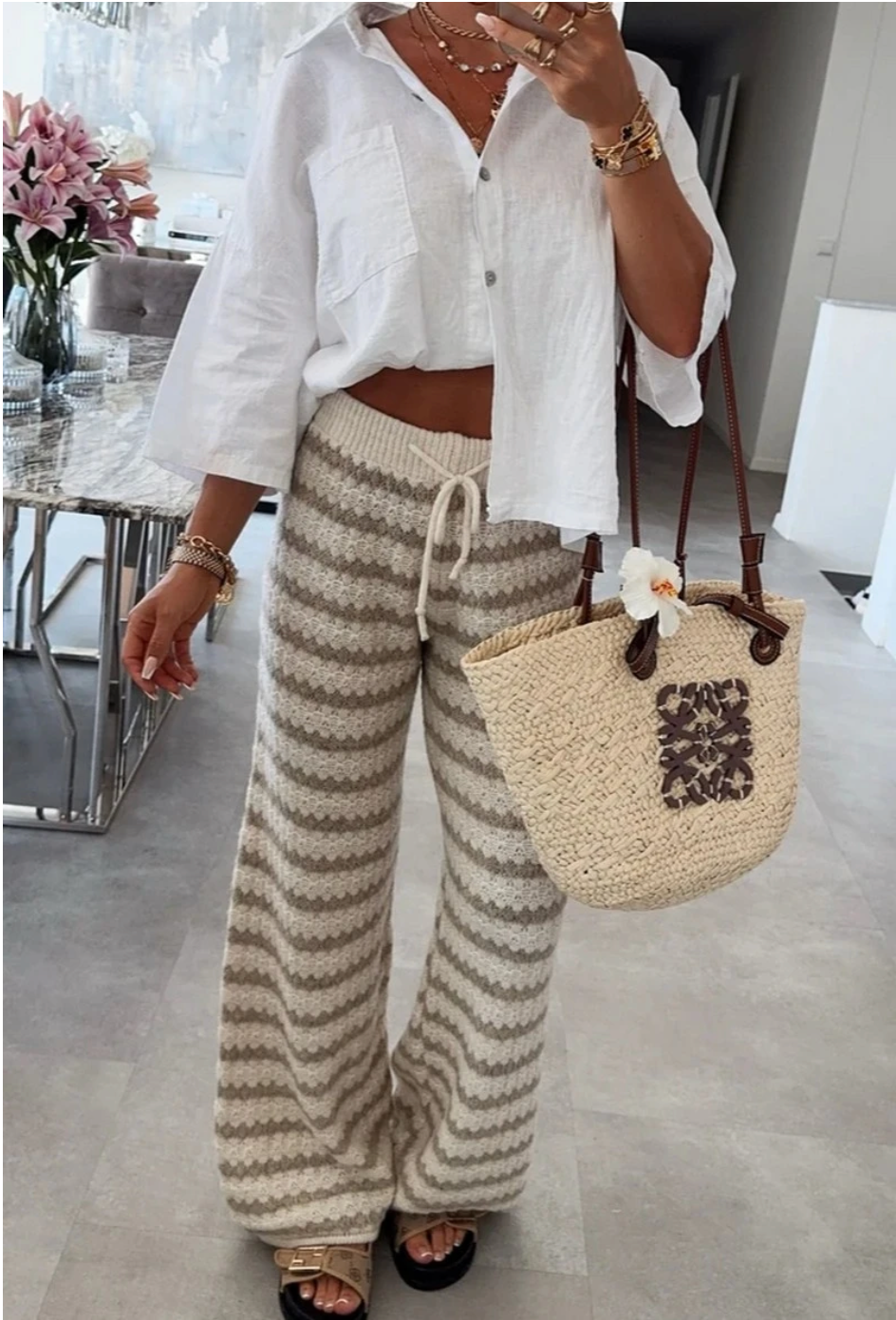 Wide Leg Strickhose