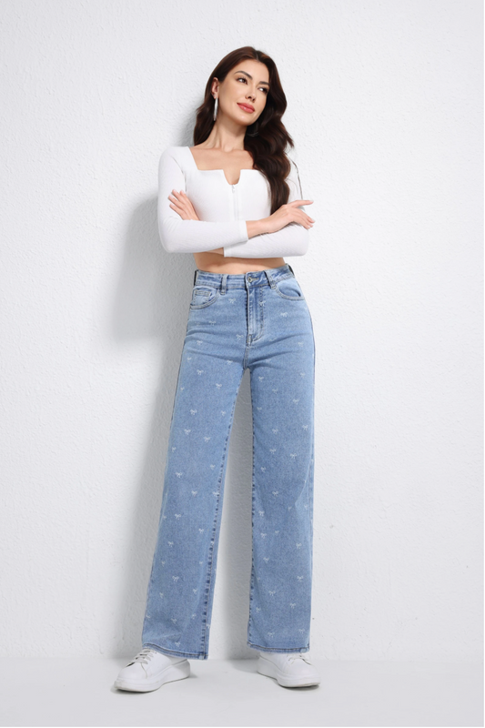Weite Jeans mit Schleifenmuster